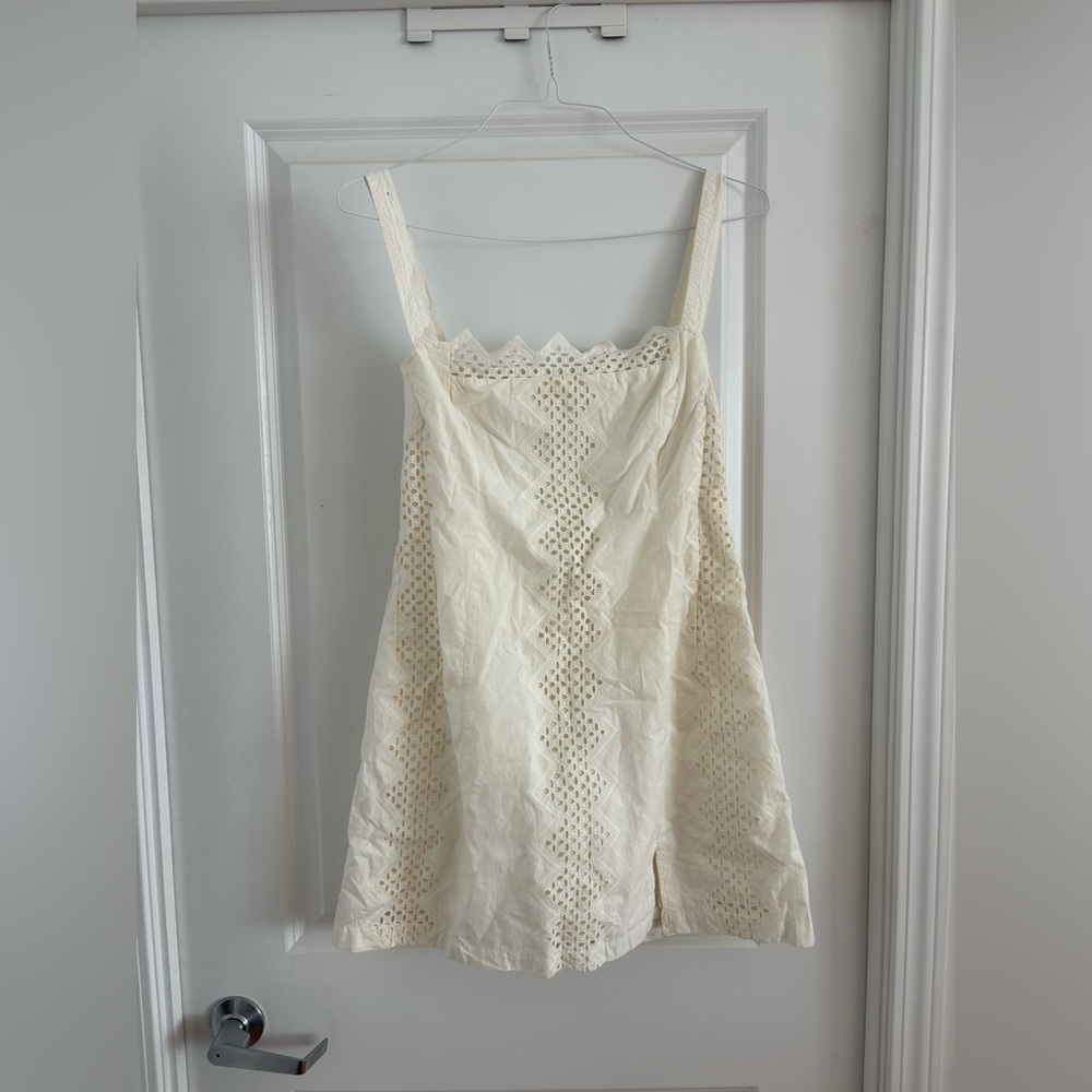 Free People Ivory Eyelet Mini Dress Square Neck Cutout Back Size M - Picture 6 of 15